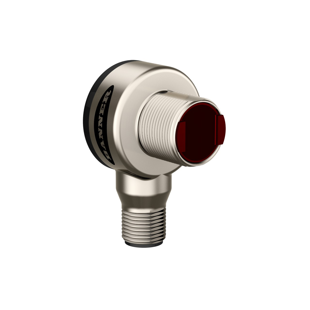 Banner Engineering Photoelectric Sensor; Diffuse; 18mm Barrel - Right Angle; 500mm Range; 10-30VDC; NPN; LO/DO Configurable; M12 QD